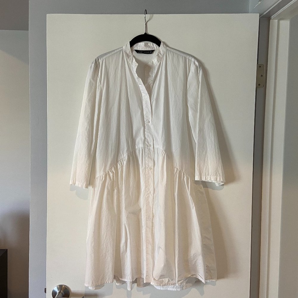 Zara White Button Shirtdress, Poplin/Peasant Style